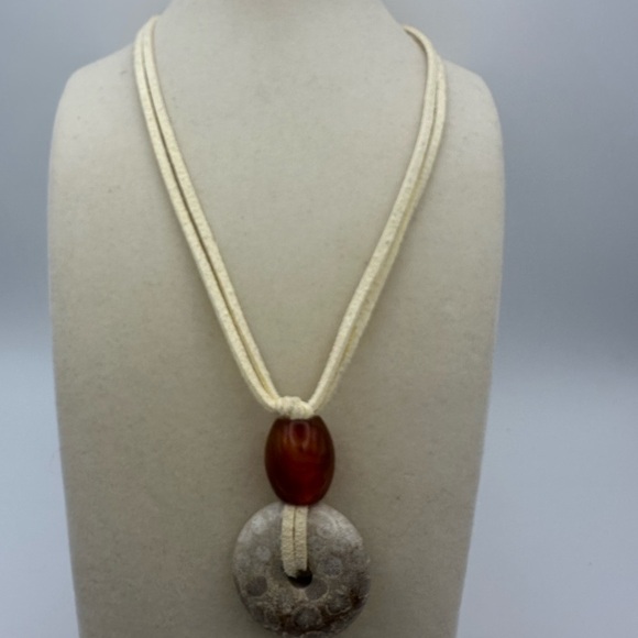 Coral Fossil Jade Donut Pendant Necklace - Picture 13 of 16